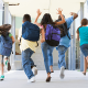 kids running into school