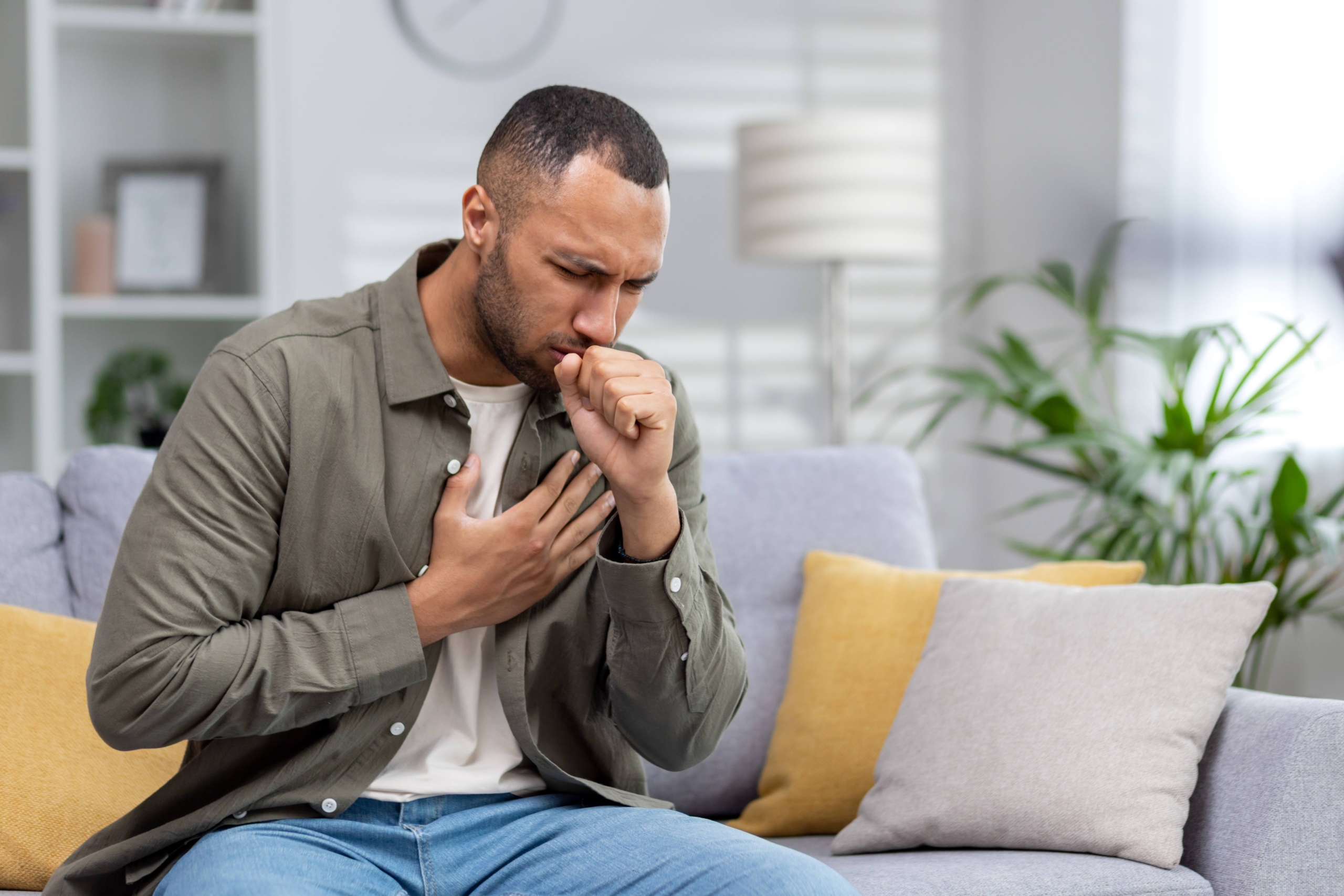 Man in need of chronic cough testing from local board-certified allergy and asthma specialist